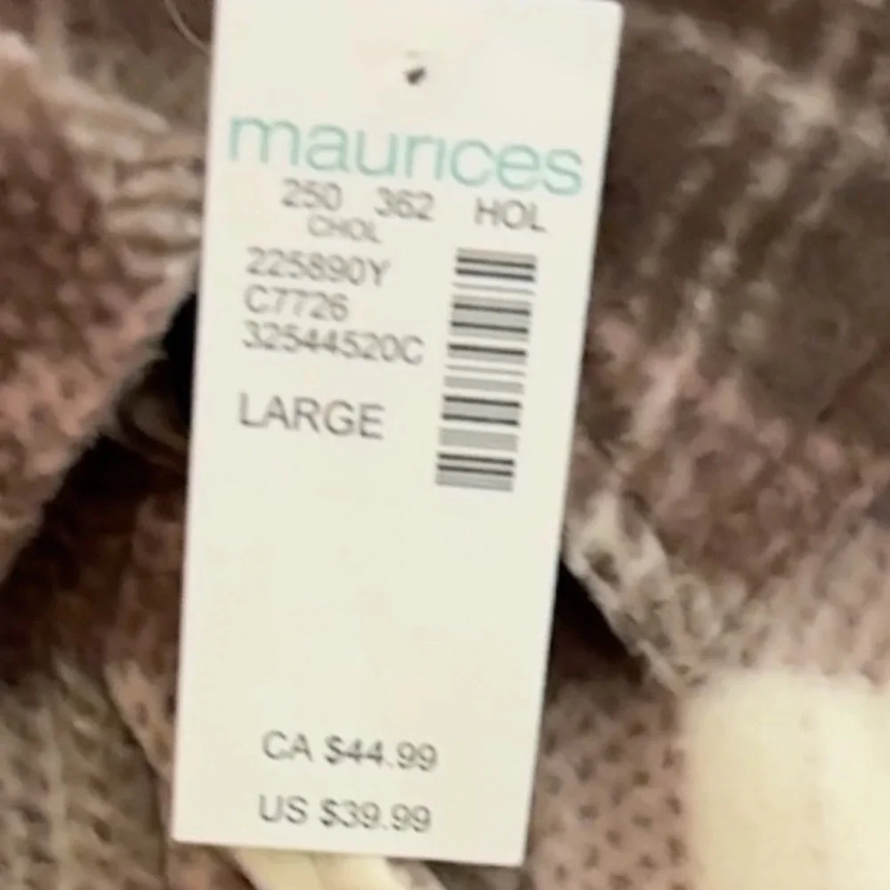 Maurices Plaid Flannel Shirt Jacket Womens Brown White Long Sleeve Button Up Lg‎